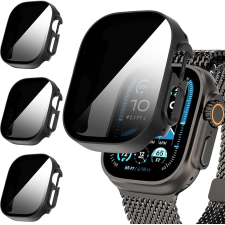 3-Pack for Apple Watch Ultra 3/2/1 49mm Privacy Screen Protector Case, [Anti-Peeping] Ultra-Thin Tempered Glass Case Cover for iWatch Ultra 49mm 3/2/1