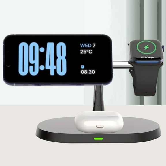 Suonee 3-in-1 Magnetic Wireless Charging Docking Station with USB-C Cable, for iPhone, Black