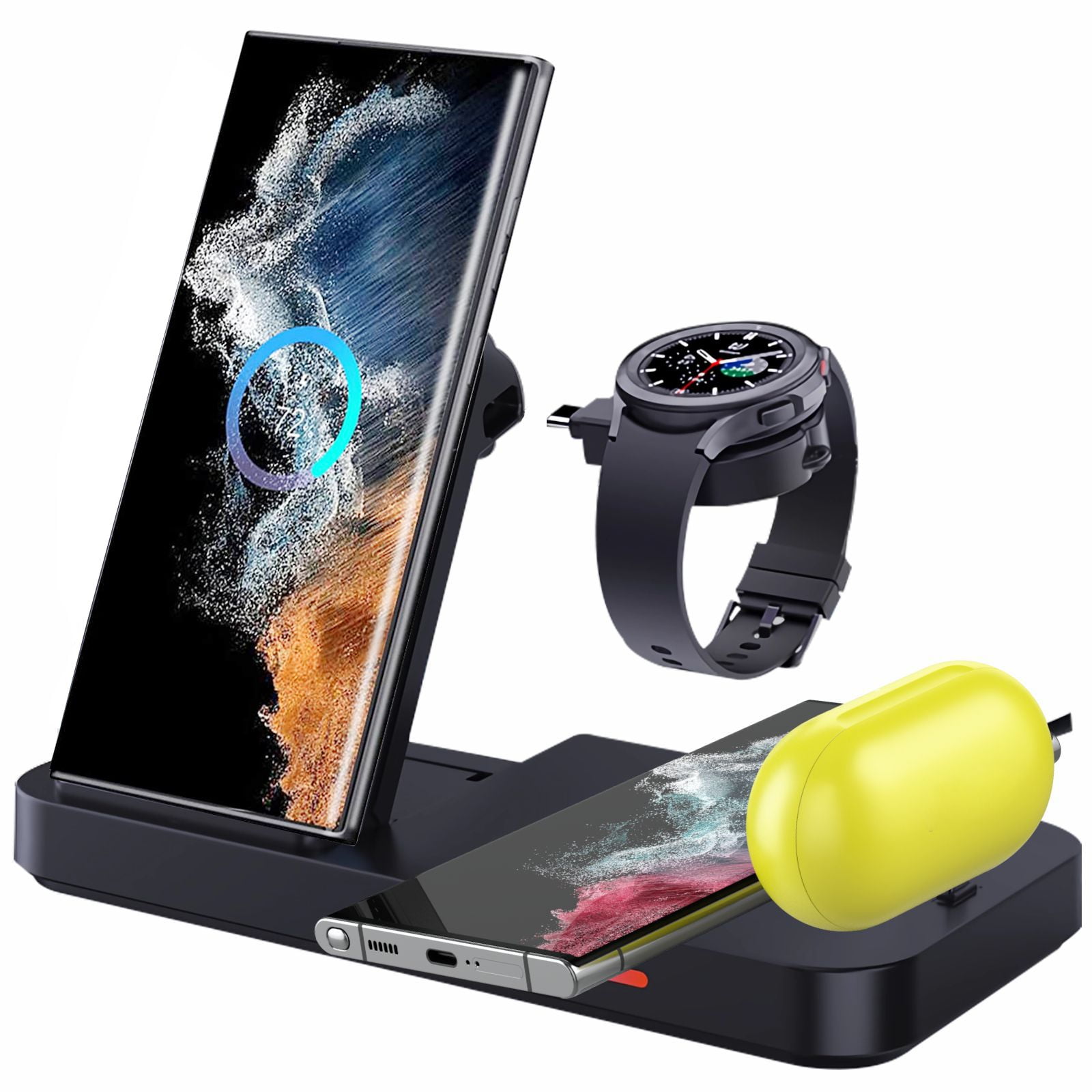 Suonee 4-in-1 Docking Station with Cable for Samsung Galaxy S23 Ultra & S22, Black