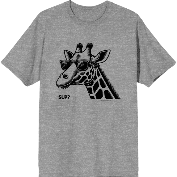 Sup? Giraffe with Sunglasses Adult Heather Gray Crew Neck Short Sleeve Tee-Medium