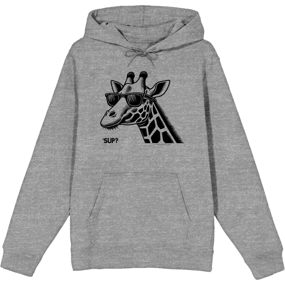 Sup? Giraffe with Sunglasses Adult Heather Gray Long Sleeve Hoodie-Medium