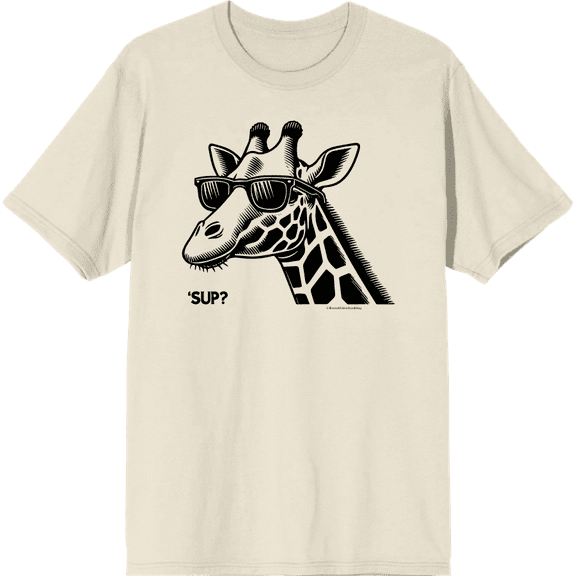 Sup? Giraffe with Sunglasses Adult Natural Crew Neck Short Sleeve Tee-Medium