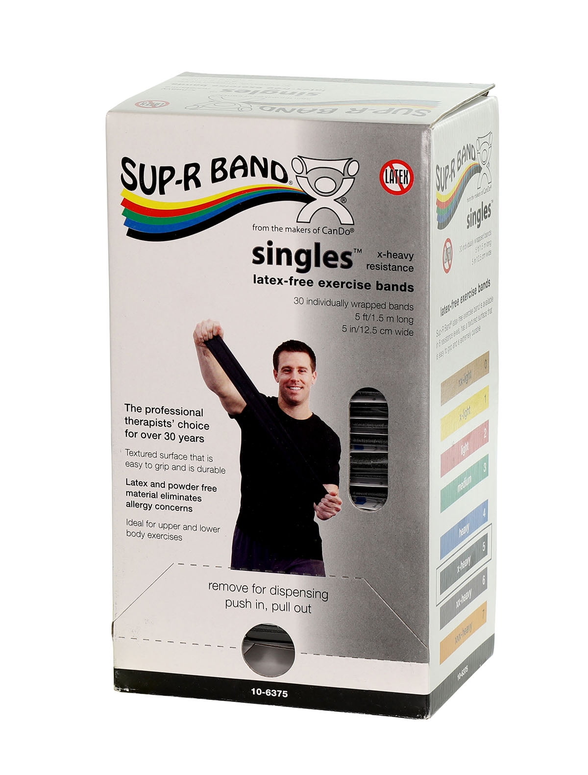 Sup-R Band Latex-Free 5-Foot Single Exercise Band, 30-Pieces Dispenser, Black
