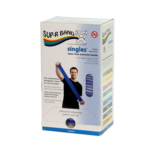 Sup-R Band Latex-Free 5-Foot Single Exercise Band, 30-Pieces Dispenser, Blue