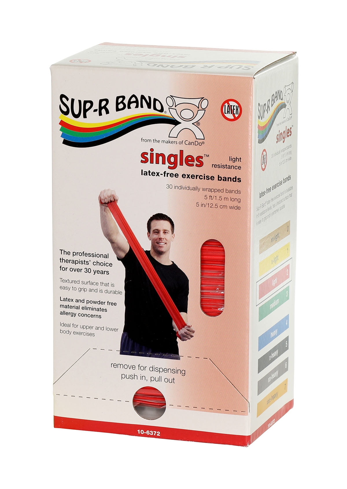 Sup-R Band Latex-Free 5-Foot Single Exercise Band, 30-Pieces Dispenser, Red