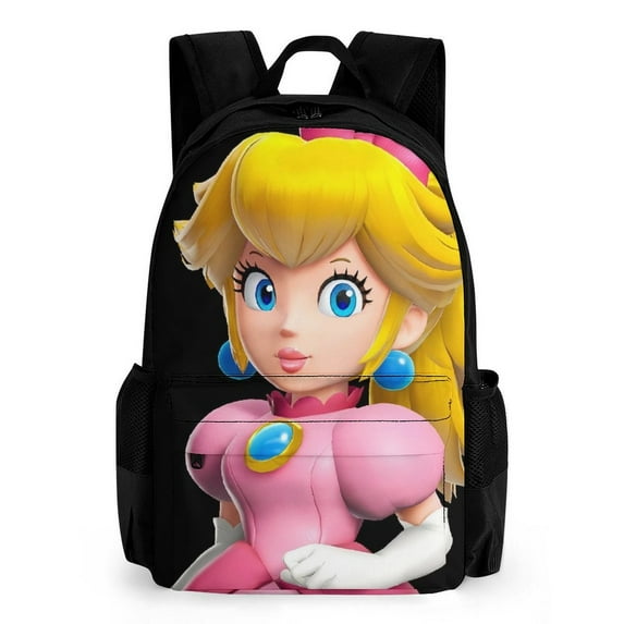 Sup*er Mario Peach Princess Dual-shoulder Backpack with Adjustable Straps and Multiple Pockets, Suitable for Both School and Casual Use.