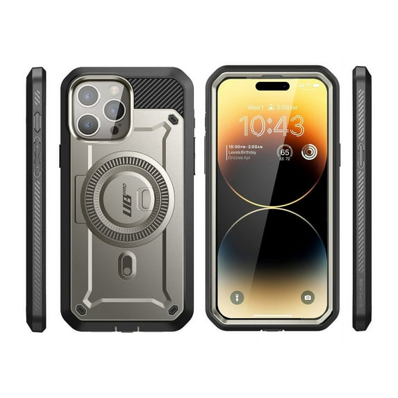 SupCase Unicorn Beetle Pro MAG - Protective case for cell phone - rugged - MagSafe compatibility - polycarbonate, thermoplastic polyurethane (TPU) - titan gray - for Apple iPhone 15 Pro