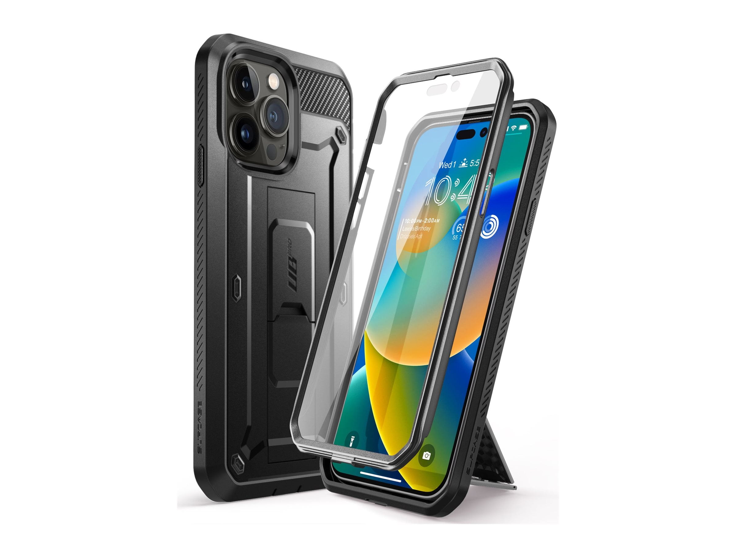 SUPCASE Unicorn Beetle Pro Case for iPhone 14 Pro Max 6.7", with Built-in Screen Protector & Kickstand & Belt-Clip Heavy Duty Rugged Case (Black)