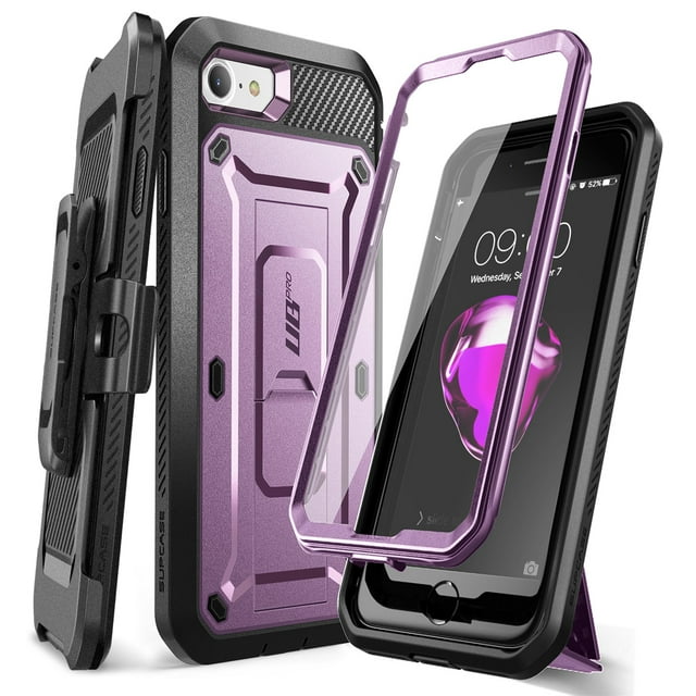 SupCase Unicorn Beetle Pro Series Case Designed for iPhone SE (2022/2020) / iPhone 7 / iPhone 8, Built-in Screen Protector Full-Body Rugged Holster & Kickstand Case (Violte)