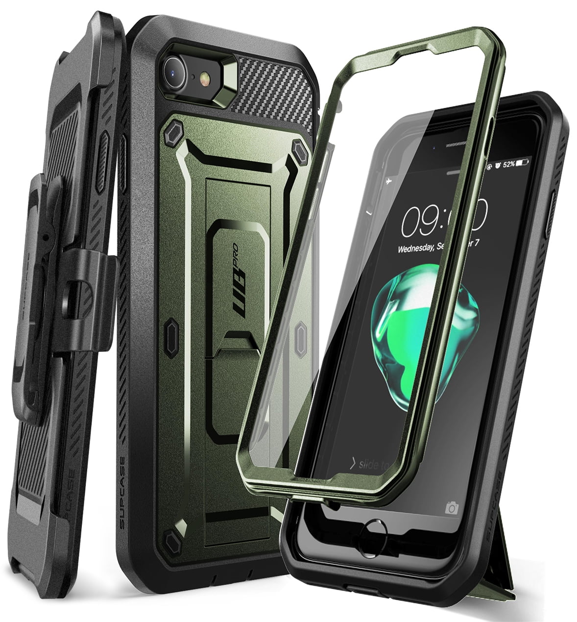 SupCase Unicorn Beetle Pro Series Case Designed for iPhone SE (2022/2020) / iPhone 7 / iPhone 8, Built-in Screen Protector Full-Body Rugged Holster & Kickstand Case (Guldan)