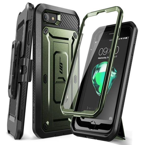 SupCase Unicorn Beetle Pro Series Case Designed for iPhone SE (2022/2020) / iPhone 7 / iPhone 8, Built-in Screen Protector Full-Body Rugged Holster & Kickstand Case (Guldan)