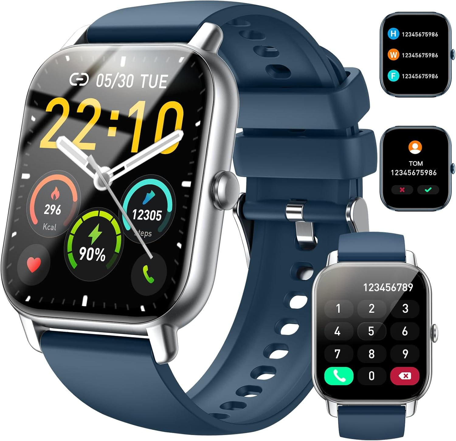 SupDevice Smart Watches for Women Men (Answer/Make Calls) Compatible with iPhone/Android Phones, 1.85" HD Screen Fitness Tracker Heart Rate Monitor 100+ Sports Tracker Watch Waterproof (Blue)