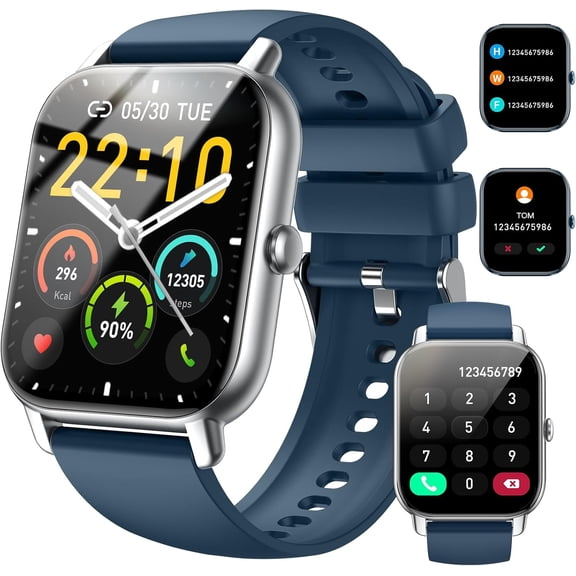 SupDevice Smart Watches for Women Men (Answer/Make Calls) Compatible with iPhone/Android Phones, 1.85" HD Screen Fitness Tracker Heart Rate Monitor 100+ Sports Tracker Watch Waterproof (Blue)