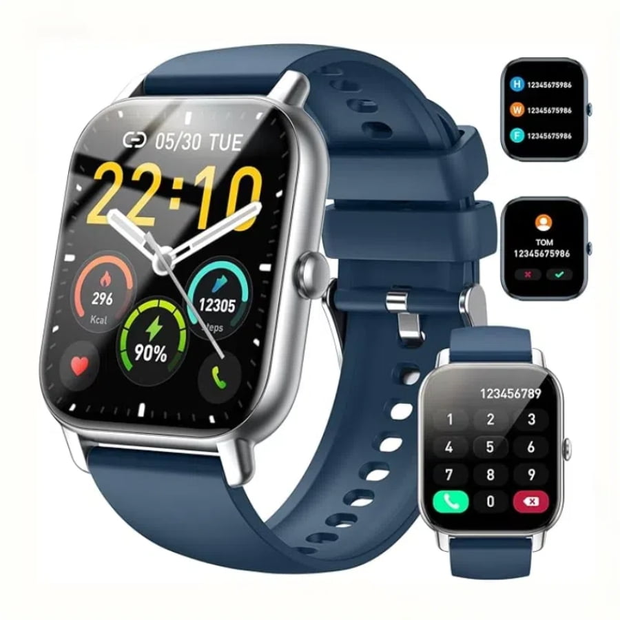 SupDevice Smart Watches for Women and Men, 1.85 in HD Silver Screen, Fitness Tracker, Heart Rate Monitor, Blue Silicone Band, New 1 Count