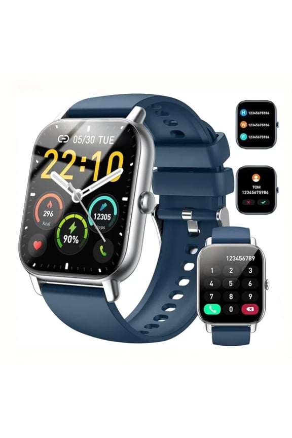 Smart Watches for Women and Men, 1.85 in HD Silver Screen, Fitness Tracker, Heart Rate Monitor, Blue Silicone Band, New 1 Count