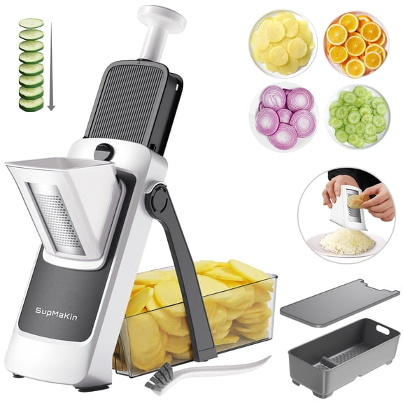 SupMaKin Professional Adjustable Vegetable Slicer - Stainless Steel Mandoline with 0.1-8mm Precision, Easy to Clean & Safe Kitchen Slicer for Efficient Food Prep