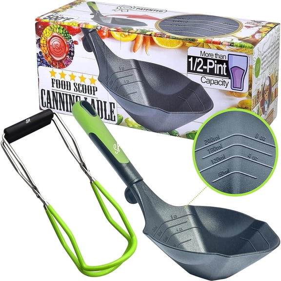 Supa Ant Canning Kit with Jar Lifter and Ladle, Canning Supplies and Tools, Tongs, Food Scoop, Scoop,  1/2-Pint Capacity 500F Durable and Heat Resistant