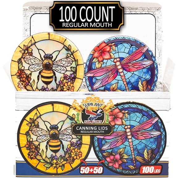 Supa Ant Canning Lids Regular Mouth (100pcs) Decorative Tin Canning Lids Regular Mouth (Glass Window) Buckle Proof and Rust Proof - Perfect Fit Can Lid for Mason Jars Canning Supplies