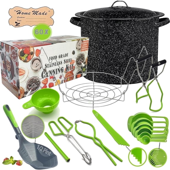 Supa Ant Canning Pot with Rack & full Set - ½ Pint Ladle Measuring Cups, Supplies Kit for Beginner, Food Grade Stainless Steel Accessories