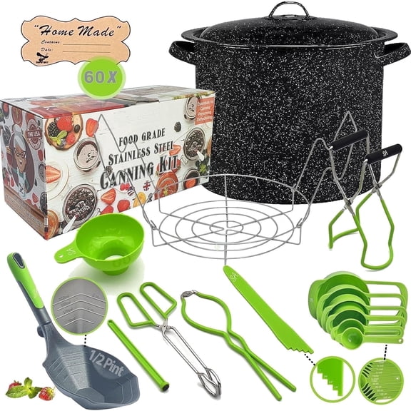 Supa Ant Canning Pot with Rack & full Set - ½ Pint Ladle Measuring Cups, Supplies Kit for Beginner, Food Grade Stainless Steel Accessories