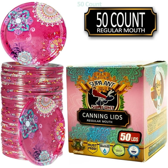 Supa Ant Regular Mouth Canning Lids, Rust proof, Buckle proof and Leak proof Jar Lids, Food-Grade Canning Supplies for Jars, Lush, 50 Lids Pack