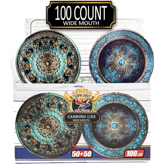 Supa Ant Wide Mouth Canning Lids (100pcs) Decorative Metal Canning Lids Wide Mouth (Royal Worcester) Buckle Proof and Rust Proof - Perfect Fit Can Lid for Mason Jars Canning Supplies