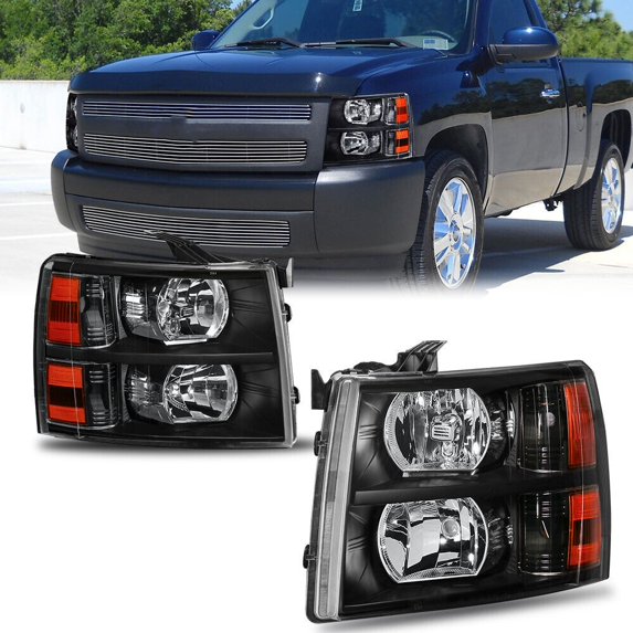 Supagat Front Black Headlights Front Lamp Driver Side & Passenger Side for Chevy for Silverado 1500 2007-2013 for Silverado 2500HD/3500HD 2007-2014