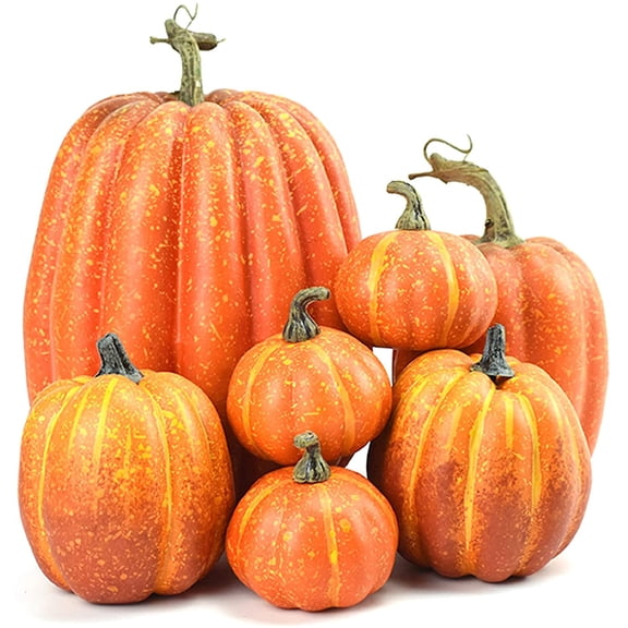 Supbessel 7Pcs Fake Pumpkins Artificial Plastic Pumpkins Decorations Foam Pumpkins for Fall Halloween Home Decor