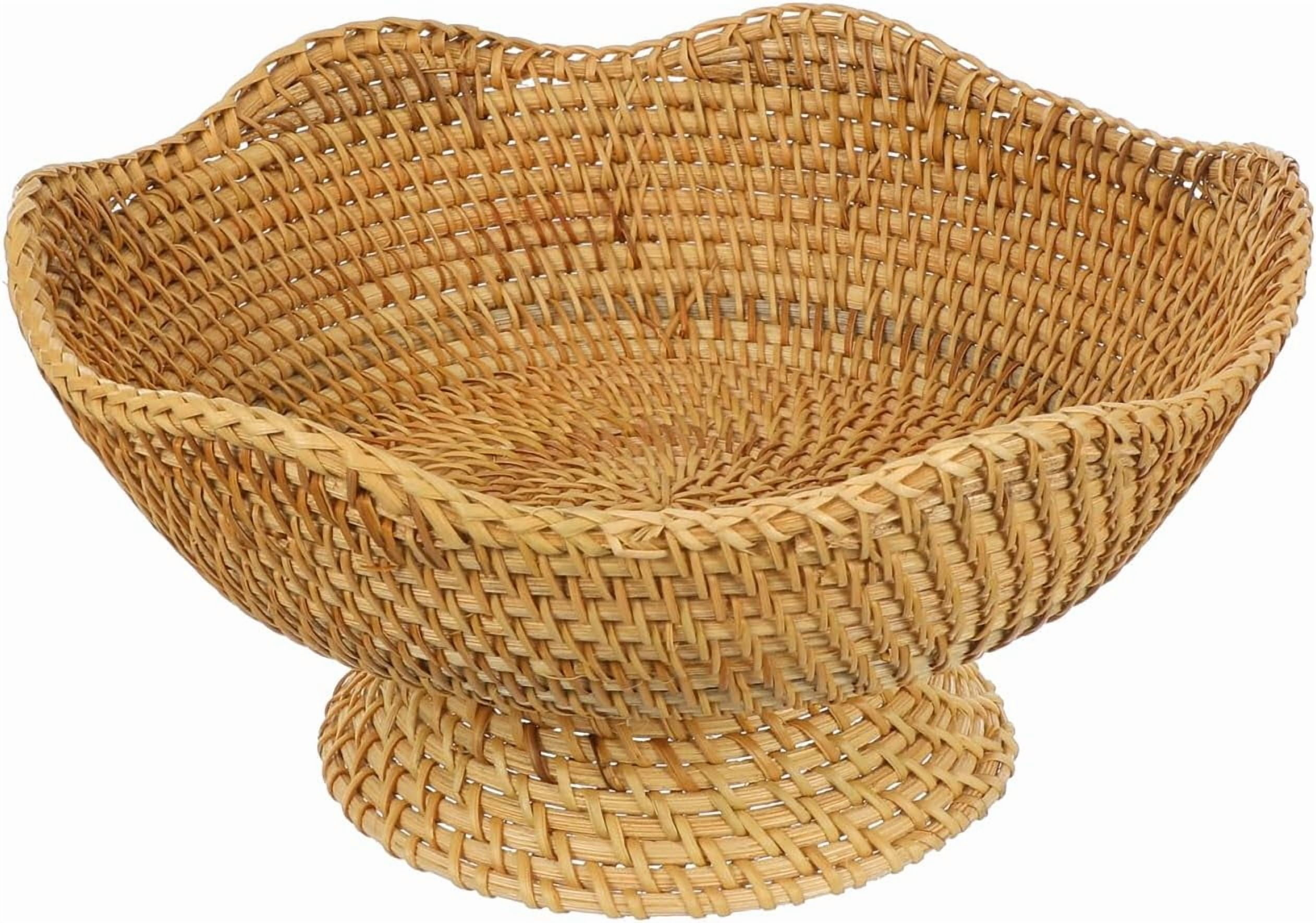 Supbessel Rattan Fruit Bowl, Small Round Wicker Basket, Natural Pedestal Bowl for Fruit Bread Storage Organization, Dining Table Centerpiece, 9.8''x9.8''x5.5''