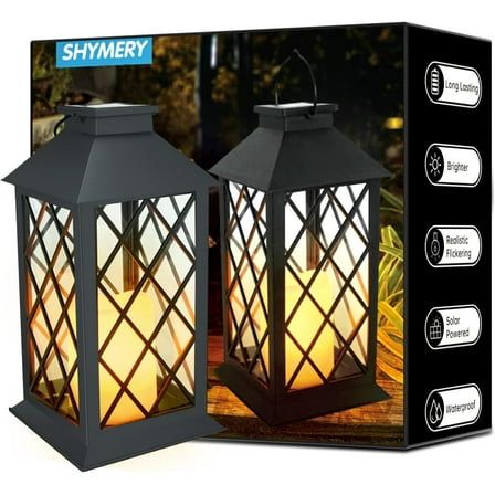 Supbessel Solar Lantern,Outdoor Garden Hanging Lanterns,2 Pack 11Inch Waterproof LED Flickering Flameless Candle Mission Lights for Table,Outdoor,Party Decorative(Black)