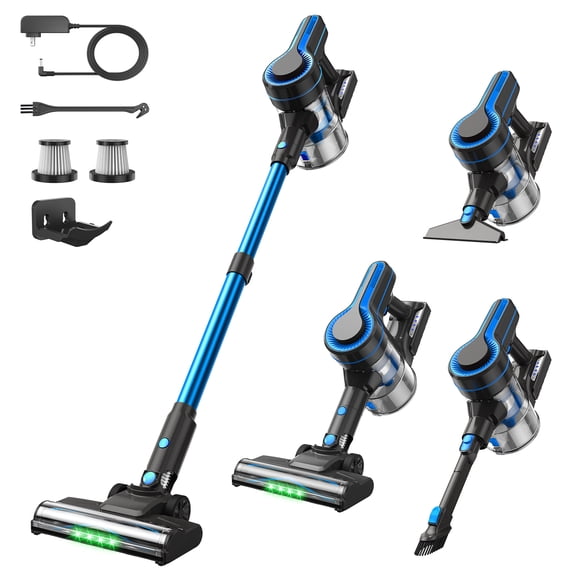 Cordless Vacuum Cleaner, 40 kPa 50 Min 2200mAh Blue Lightweight Stick Vacuum 6-in-1 Handheld for Home Use Hard Floors Carpets Pet Hair Furniture Stairs Upholstery with LED Brush 6-Cell Battery