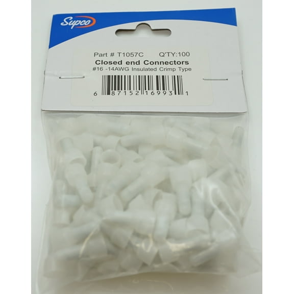 Supco Closed End Connectors, 16-14 AWG insulated crimp type, 100 Pieces, T1057C