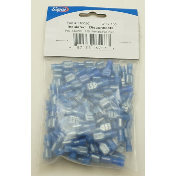 Supco Insulated Disconnects, 100 Pack, 16-14 AWG " (.250") Female, T1005C