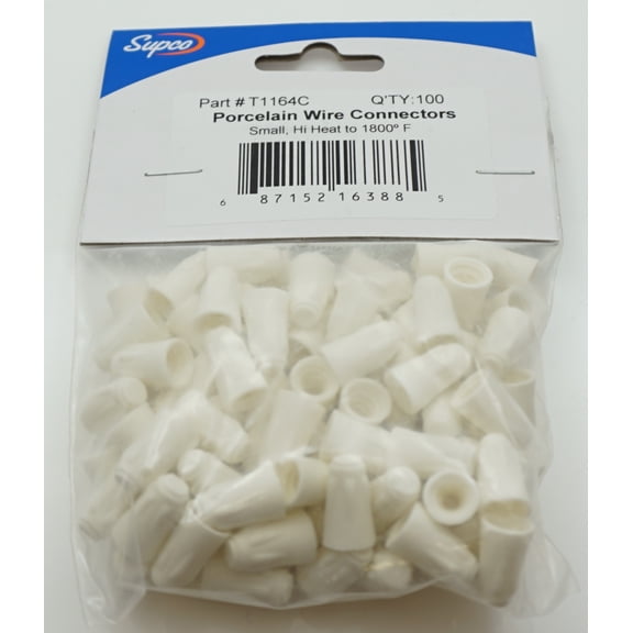 Supco Porcelain White Wire Connectors, 100 Pack, 18-14 AWG wire, T1164C