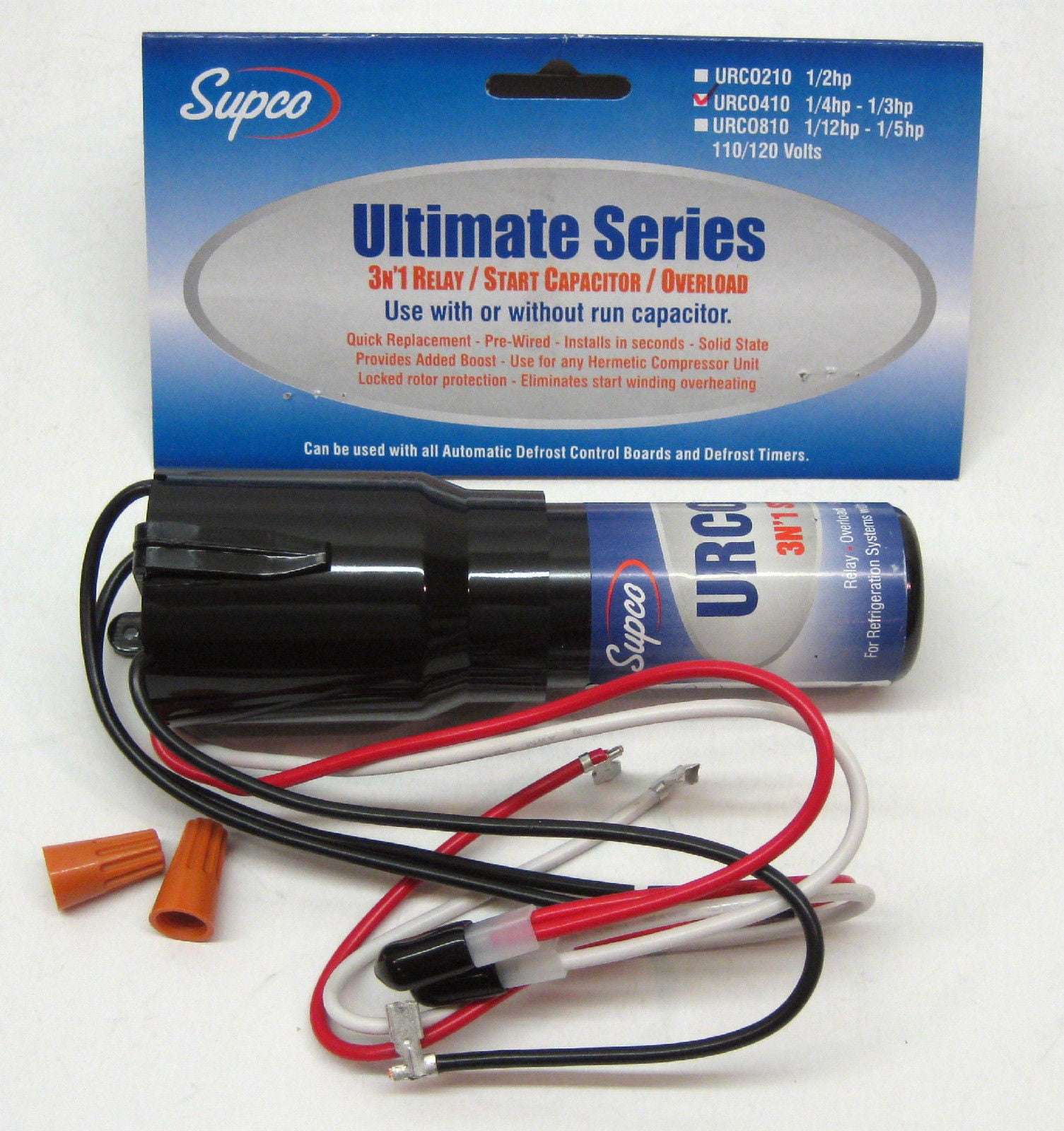 923045-4 Supco Hard Start Kit, Relay, Overload and Start Capacitor, 115  Voltage, 1/4 to 1/3 HP