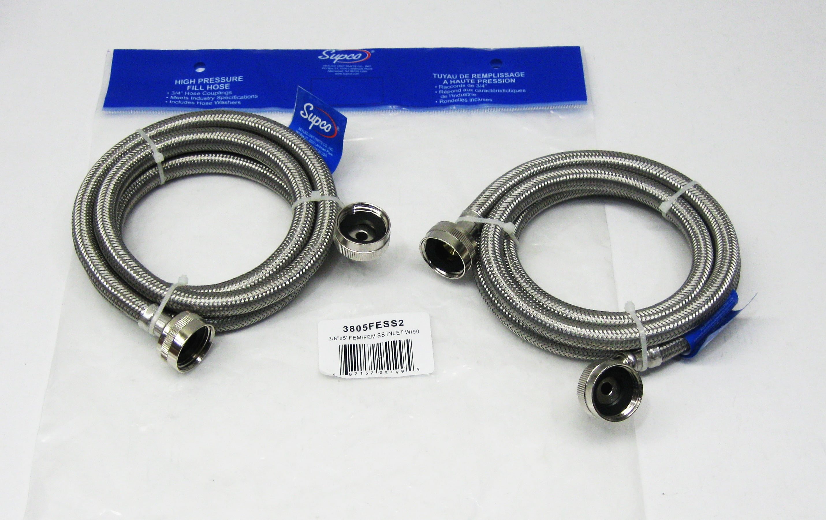 Supco ⅜" X 5' Stainless Steel Hose, 2 Pk, Washers and Dishwashers, 3805FESS2