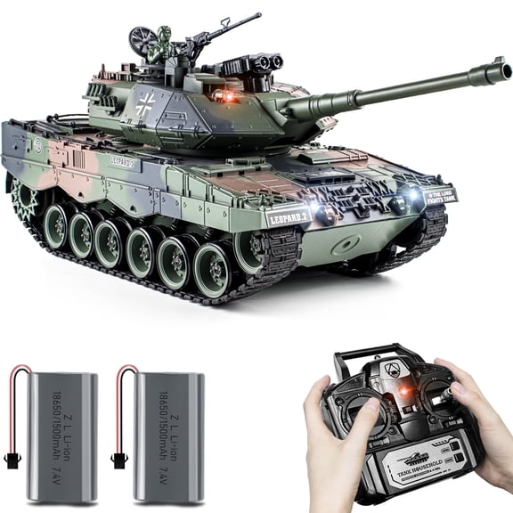 Supdex 1/18 Leopard II RC Tank Model Toys – 330° Rotating Turret, Smoke, Light & Sound Effects, Rechargeable, Climbing 40° Ramp, Great Gift for Kids Ages 6+