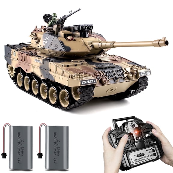 Supdex 1/18 Leopard II RC Tank Model with Lights, Sounds & Smoke Effects – Rechargeable Remote Control Tank Toys for Kids Ages 6+
