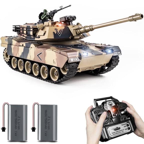 Supdex 1/18 M1A2 RC Tank Model Toy with Lights, Sounds & Smoke Effects  Rechargeable Remote Control Tank Toy for Kids Ages 6+