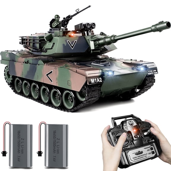 Supdex 1:18 M1A2 RC Tank Model with Lights, Sounds & Smoke Effects – Rechargeable Remote Control Tank Toys for Kids Ages 6+