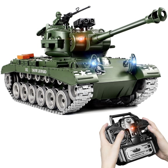 Supdex 1:18 RC Tank that Shoot BB Metal US M26 Pershing Remote Control Model Toys Army Tank Toy with Smoke, Lights, Sound and Recoil,Military RC Vehicle for Adults and Kids 6+Year Old