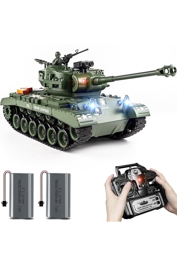 1:18 US M26 Pershing RC Tank – 330° Rotating Turret, Smoke, Light & Sound Effects, Rechargeable, Climbing 40° Ramp, Great Gift for Kids Ages 6+