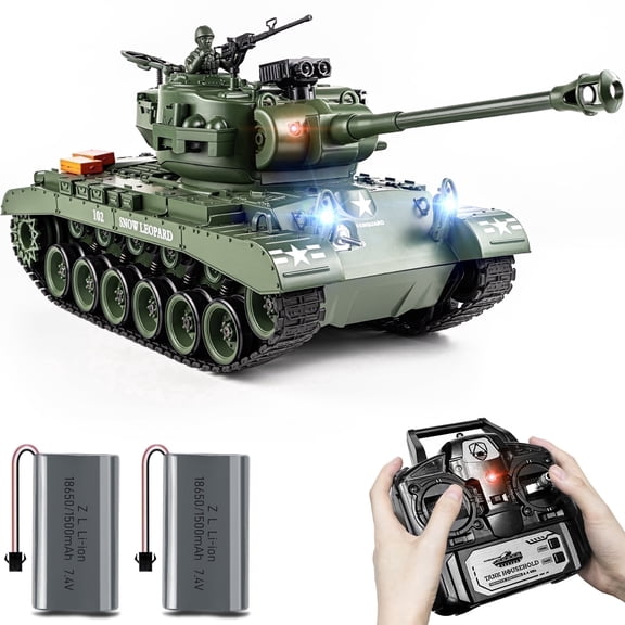 Supdex 1:18 US M26 Pershing RC Military Tank – 330° Rotating Turret, Smoke, Light & Sound Effects, Rechargeable