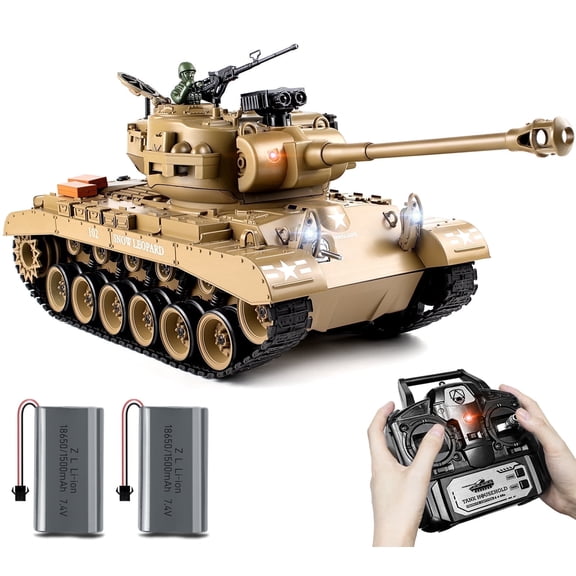 Supdex 1:18 US M26 Pershing RC Tank – 330° Rotating Turret, Smoke, Light & Sound Effects, Rechargeable, Climbing 40° Ramp, Great Gift for Kids Ages 6+