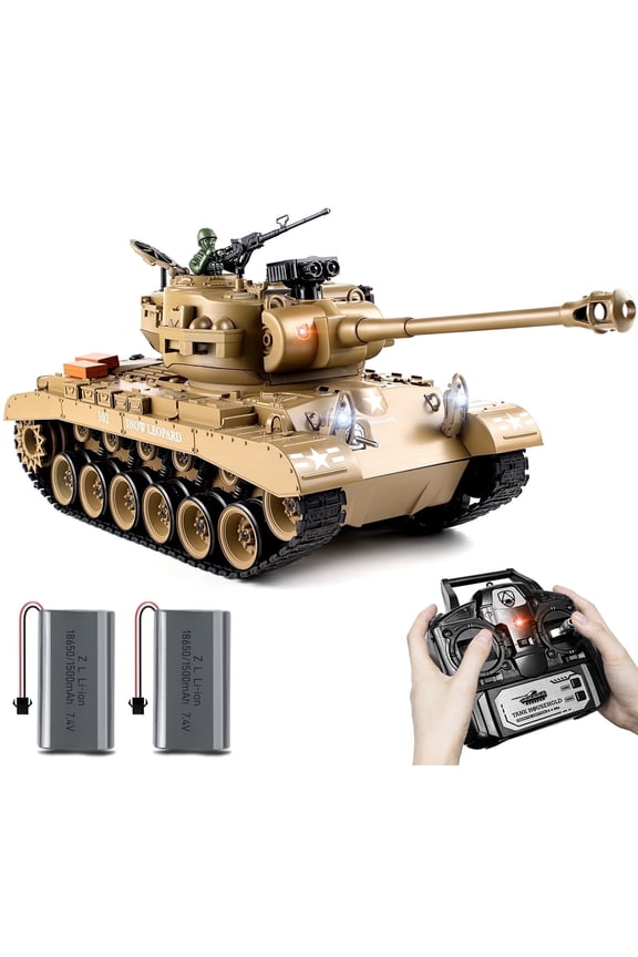1:18 US M26 Pershing RC Tank 330 Rotating Turret, Smoke, Light & Sound Effects, Rechargeable, Climbing 40 Ramp, Great Gift for Kids Ages 6+
