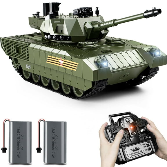 Supdex 1:18 Scale T14 Armata Remote Control Military Tank Model Toy – 330° Rotating Turret, Smoke, Light & Sound Effects, Rechargeable, Climbing 40° Ramp, Great Gift for Kids Ages 6+