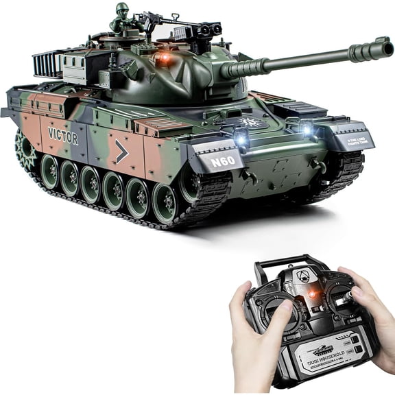 Supdex 1/18 US M60 RC Tank Model Toy 330 Rotating Turret, Smoke, Light & Sound Effects, Rechargeable, Climbing 40 Ramp, Great Gift for Kids Ages 6+