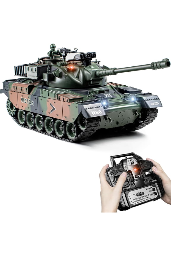 1/18 US M60 RC Tank Model Toy 330 Rotating Turret, Smoke, Light & Sound Effects, Rechargeable, Climbing 40 Ramp, Great Gift for Kids Ages 6+