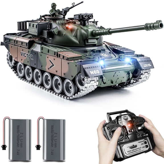 Supdex 1:18 Scale US M60 Remote Control Military Tank 330 Rotating Turret, Smoke, Light & Sound Effects, Rechargeable, Climbing 40 Ramp, Great Gift for Kids Ages 6+