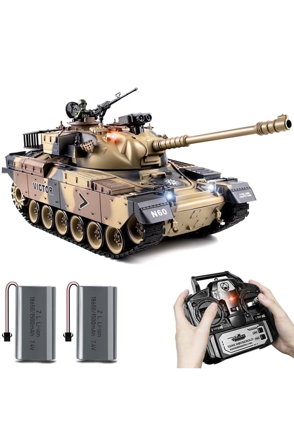 1/18 US M60 RC Tank Model Toy 330 Rotating Turret, Smoke, Light & Sound Effects, Rechargeable, Climbing 40 Ramp, Pefect Gift for Kids Ages 6+
